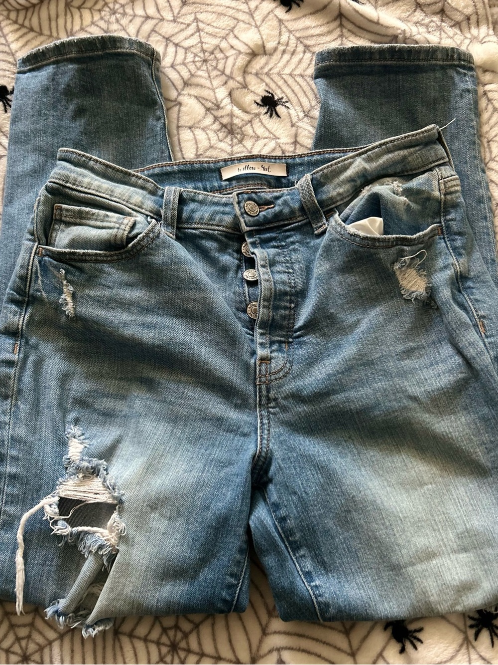 Willow & Root Light Blue Distressed Women's Jeans - Button Front
